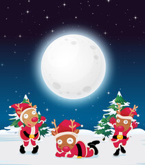 Snowy winter night with Christmas reindeers