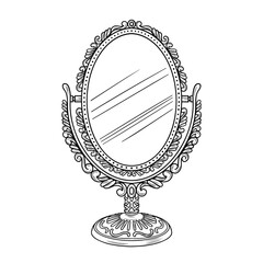 Vintage Mirror illustration isolated on white. Vector drawing