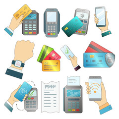 A set of elements for unlimited payment with a dark contour.