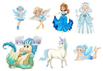 Fototapeta na wymiar Set of fairy tale cartoon characters