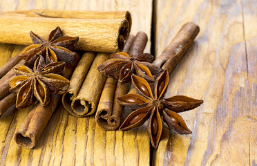 Image of spice star anise and cinnamon closeup
