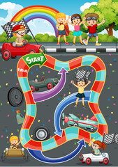 Snake and ladders game template in racing car competition theme
