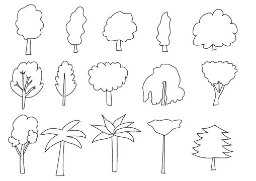 collection de dessins d'arbres en noir et blanc