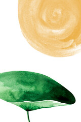 Lily leaf and spot sun watercolor background. Template for decorating designs and illustrations.