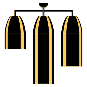 A Ceiling Lamp Made Of Three Plafonds. Different Height Of The Lampshade. Hanging Chandelier For Lighting In The Home And Office. Lamp Design. Vector Icon, Black, Yellow, Silhouette, Flat, Isolated