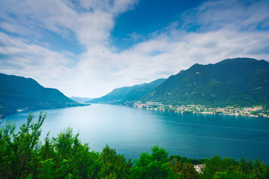 Como Lake landscape. Aerial view, Italy