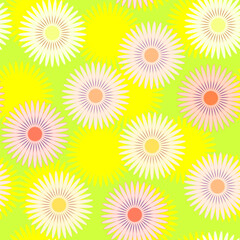Seamless pattern with stylized colors. Daisies and dandelions