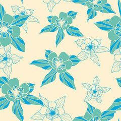 Seamless floral pattern. Horizontal design. Pastel blue color.