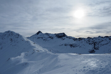 Winter in the Alps: View from Mount Darlux in Grisons, Switzerland.