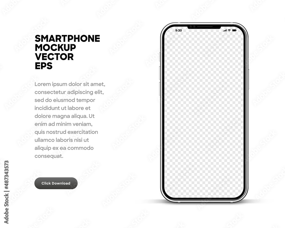 Aufkleber Realistic smart phone mockup silver and black mobile isolated vector eps concept with blank touch screens. High detailed 3d vector smartphone in front view ready to show your app design.
