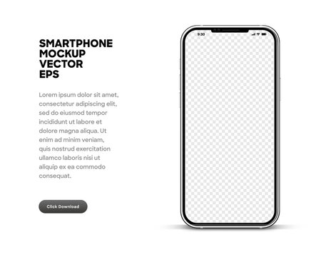 Realistic smart phone mockup silver and black mobile isolated vector eps concept with blank touch screens. High detailed 3d vector smartphone in front view ready to show your app design.