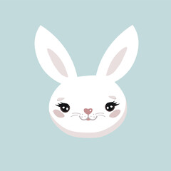 Cute white bunny. Vector stock illustration.