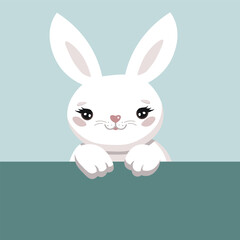 Fototapeta premium A cute hare climbs out of a rectangle. Vector stock postcard.