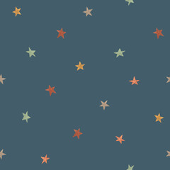 Watercolor Christmas seamless pattern. Scandinavian stars on blue background. Hand made illustrations print. For design, cards, linens, wallpaper, cases design, posters, fabric, textile.
