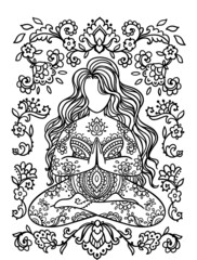 Yoga illustration. Meditation pose. Ornamental zenart