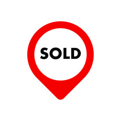Red sold sign. Vector icon.	