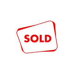 Red sold sign. Vector icon.	