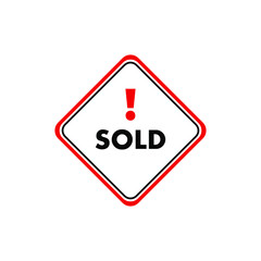 Red sold sign. Vector icon.	