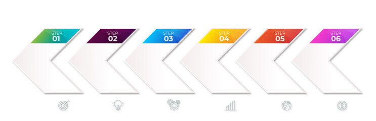 Line step infographic. 6 options workflow diagram, circle timeline number infograph, process steps chart. Linear vector infographics. Process order infographic arrow and steps point illustration

