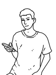 black and white of cute man for coloring