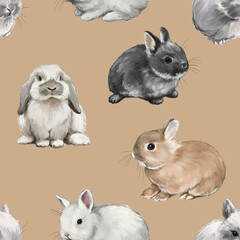 animal and nature sketch cute little fluffy rabbits digital drawing pattern 1