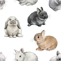 animal and nature sketch cute little fluffy rabbits digital drawing pattern 2