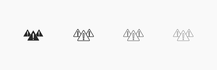 3 triangles with Exclamation Marks. Alert and warning vector icon. Triangle signs with Exclamation Marks for caution and warning. Linear black icon. Glyph vector in isolation