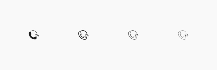 24 and 7 phone icon. Support around the clock. Service symbol for support and contact. Phone linear vector icon