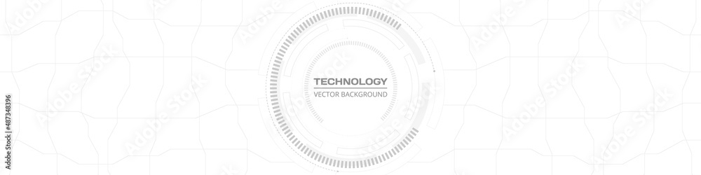 Poster Wide white abstract hi-tech background with circular structure and digital technology elements. Innovation communication vector background concept. Futuristic technology interface. Vector illustration