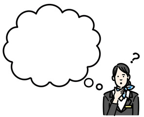 吹き出し　考えている若い客室乗務員の女性
