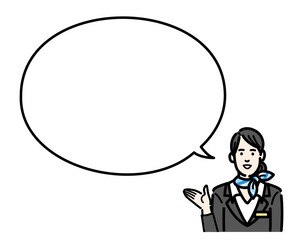 吹き出しで提案する客室乗務員の若い女性
