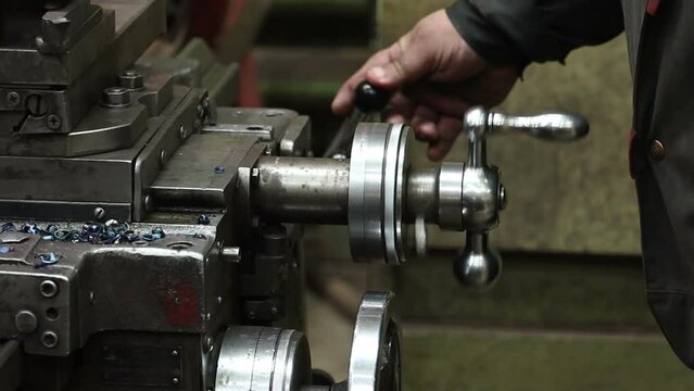 mechanical plant work on a lathe for sharpening tools