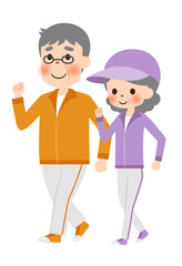 Fototapeta premium ウォーキングをするシニアの夫婦