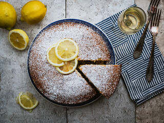 Freshly baked ricotta lemon cake.