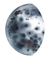 Watercolor phases of the moon hand-drawn on a white background
