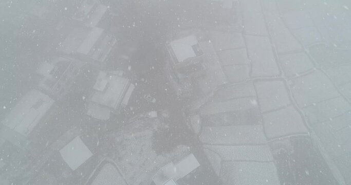 Aerial photography of rural snowstorm