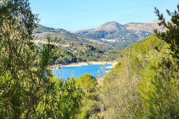 The swamp of Guadalest village surrounded by vegetation and mountains