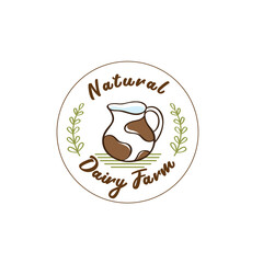Vector milk jug icon. The logo of the dairy product, the emblem in the old style. A jug in the form of a cow.