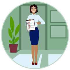 Young smiling woman with a to-do list on a sheet with checkmarks. Vector illustration.
