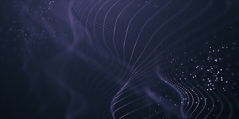 Blue particles wave background. Abstract dynamic mesh. Big data technology. Abstract particular flow dot background, landing page