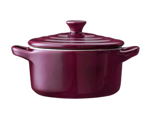 purple cast iron enamel frying pan. Dutch oven, isolated on white - 487354131