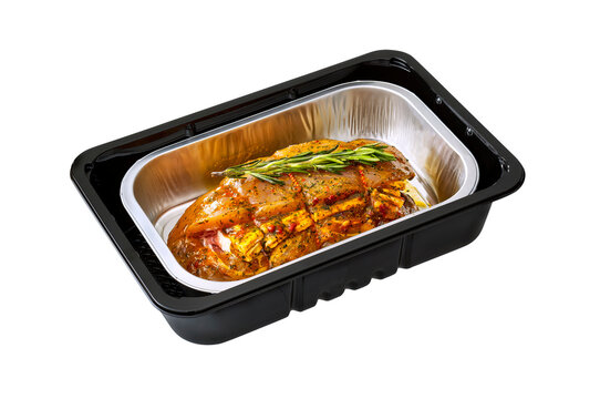 turkey roulade in black plastic tray