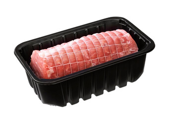 pork roulade in black plastic tray