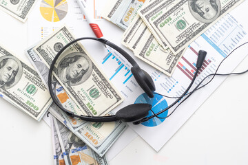 money concept, graph, chart document and pen on desktop.