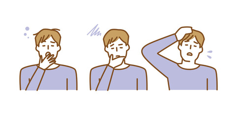 眠気や疲れを感じ気分が落ち込んで元気がない男性