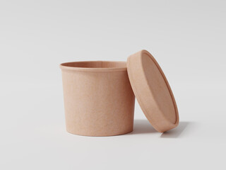 Round paper food packaging box, Kraft paper food container, 3d rendering, 3d illustration
