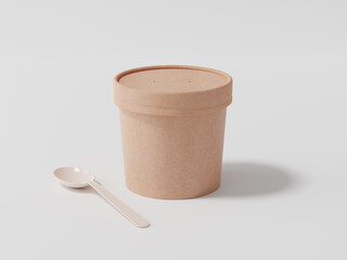 Round paper food packaging box, Kraft paper food container, 3d rendering, 3d illustration