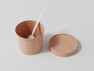 Round paper food packaging box, Kraft paper food container, 3d rendering, 3d illustration