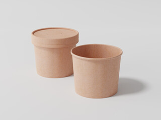 Round paper food packaging box, Kraft paper food container, 3d rendering, 3d illustration