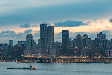 Fototapeta premium Manhattan panoramic view during early dark morning, long exposure detail shot, perfect fo web design.